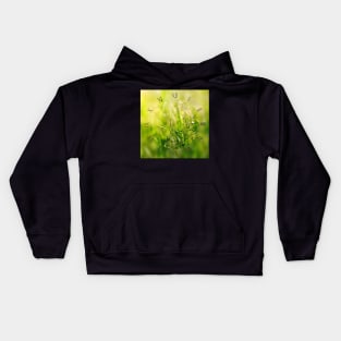 Green grass meadow with a touch of yellow sunbeams Kids Hoodie